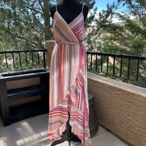 ANDREE BY UNIT Pink and White Ruffled Wrap Dress NWOT